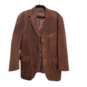 STAFFORD Suede Leather Blazer Sport Coat Jacket Men's Large Western Cowboy Brown